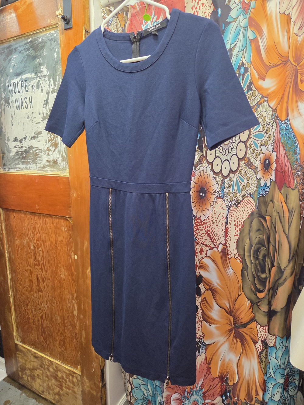 Kenneth Cole Navy Short-Sleeve Dress with Dual Front Zippers (2)